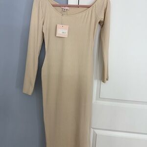 Missguided Beige Long Sleeve Dress